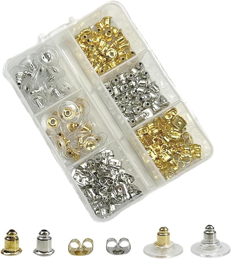 Mevodeata Earring Backs 6 Styles 170 Pcs, Hypoallergenic Metal, Bullet Shape Safety Earring Backs Replacements for Earring Studs Hoops - Image 1